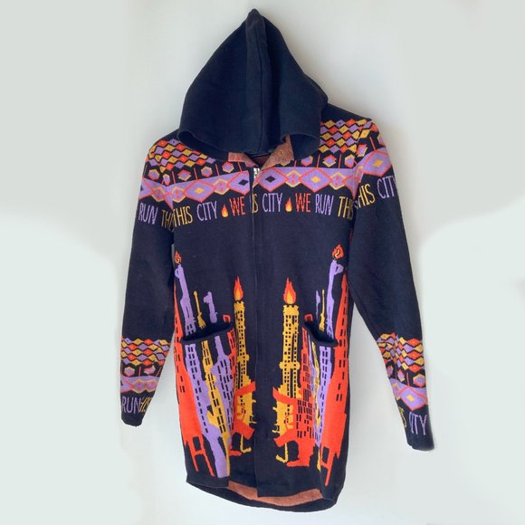 Elite Premium Denim Hoodie Cardigan Sweater SOFT Small Zipper Colorful Pattern - Picture 3 of 11